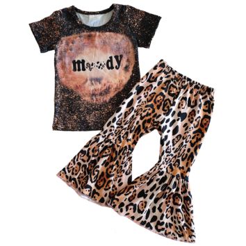 Children Baby Girls Newborn Moody Boutique Clothing Tie Dye Sets Kids Bleaching Leopard Bell-Bottomed Pants Fashionable Outfit