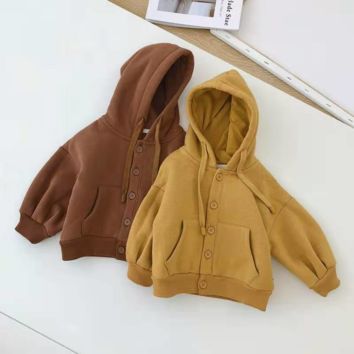 Children's Autumn and Boys and Girls Cardigan Sweater plus Velvet Hooded Coat