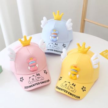 Children's Cartoons Hats Cute Crown Angel Wings Little Bear Caps for Boys Girls Letter Printing Kids Baseball Cap