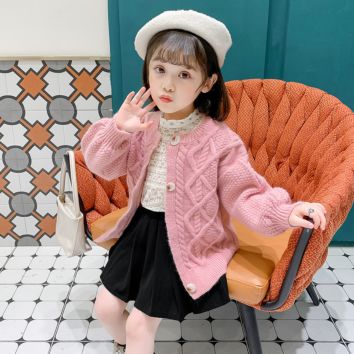 Children's Girls Thick Wool Twist Sweater Baby Cotton Knitted Sweater Cardigan