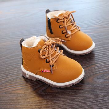 Children's High Top Pu Leather Add Velvet Warm Breathable Soft Non Slip Kids Casual Shoes Boots