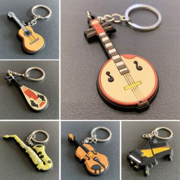 Creative Mini Musical Instrument Keychain Cute Silicone Guitar Piano Saxophone Key Chain Backpack Car Ornament Musician Jewelry