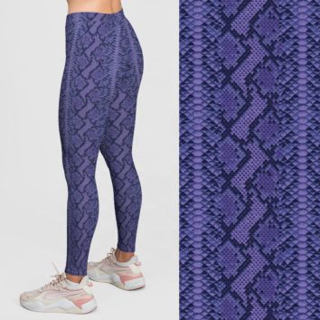 Customized High Waist Yoga Leggings Snake Skin Pattern Digital Print Double Brushed Gym Leggings for Women