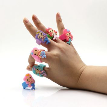 Cute Cartoon Soft Pvc Mermaid Ring for Girls Kids Promotional Gifts Unicorn Children Finger Toy Silicone Rings
