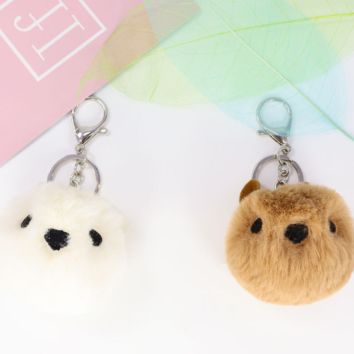 Cute Cat Pom Poms Keychains Faux Rabbit Fur Keyring Fluffy Pompoms Keychain for Women Girls Bag Accessories