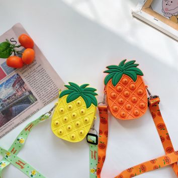 Cute Fruit Stress Relief Kids Toy Bag Cartoon Silicone Baby Purse Cartoon Mini Messenger Bag Baby Bag