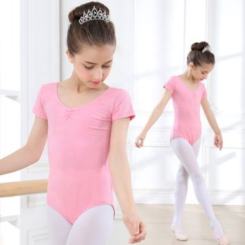 Dance Dress Children Girls Short Sleeve Ballet One-Piece Training Dancewear