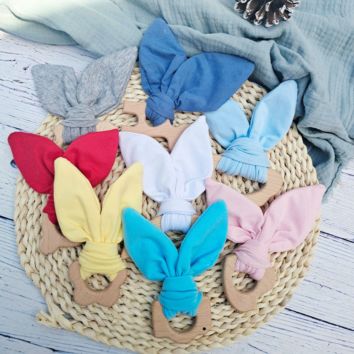 Design Baby Wood Bunny Ear Teether Personalized Wooden Shape Chew Toys