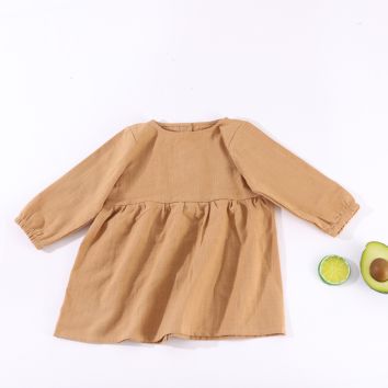 Dress for Baby Girl and Simple Style Solid Color Long Sleeves Linen Dress Baby Dresses