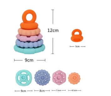 Ealier Baby Toys Silicone Stackable Teething Tower 5Pieces Stackable Teether Toys