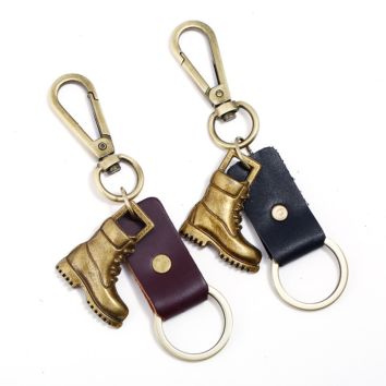 Father's Day Gift Retro Style Mini 3D Boot Keychain Alloy Cowhide Key Chain for Cowboy