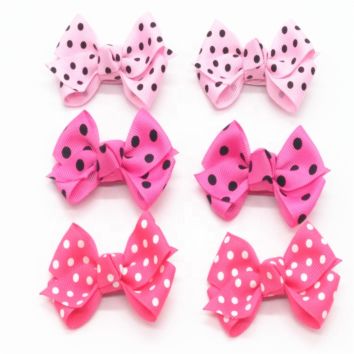 Favor Ribbon Dots Pattern Grosgrain Hair Bows with Clips for Girls Beauty Decoration
