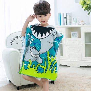 Formaldehyde Free Soft Cartoons Dinosaur Shark Swimwear Cover up Boy Kids Hooded Beach Wear Cape Bath Towel with Hat