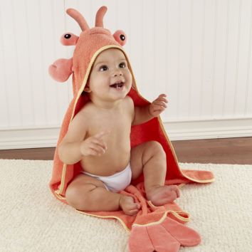 from 100%Cotton Terry Animal Shape Baby Hooded Towel,Baby Washer 3D Lobster Laughs Bath Towels
