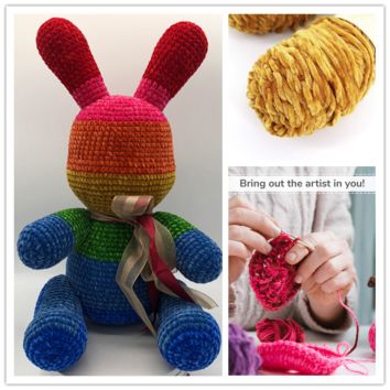 Promotion Customized Pattern Diy Handmade Crochet Amigurumi Knitted Rainbow Bunny Stuffed Baby Toy Animal Pet Toy