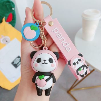 Rts Fast Ship Customized Log Korean Designer Promotional Souvenir Gifts 3D Cute Panda Key Chain Pendant Price Llaveros 3D
