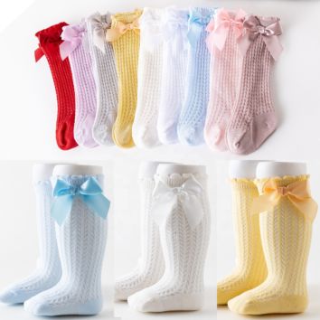 Thin Hollow High Tube Long Baby Kids Sweet Style Bow Socks Newborn Knee Girl Stocking