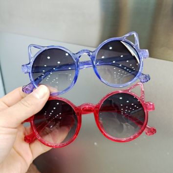 Uv 400 Children Retro Glasses Designers Novelty Little Boys Girl Age 3-8 round Cute Cat Ear Kids Sunglasses