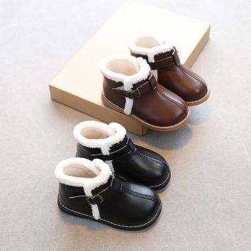 Warm Girl Kids Furry Boots Design Plush Got Out Black Kid Boots