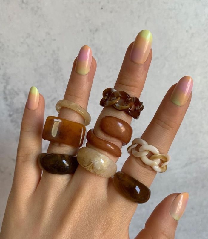 Geometric Chunky Candy Color Poly Acrylic Rings Cute Marble Texture Acid Acetate Colorful Acrylic Resin Ring Set for Woman