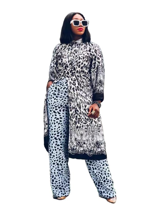 J&H Arrivals Cheetah Clothes Africa Women 2 Piece Wide Leg Pants Set plus Size Robe and Palazzo Pants