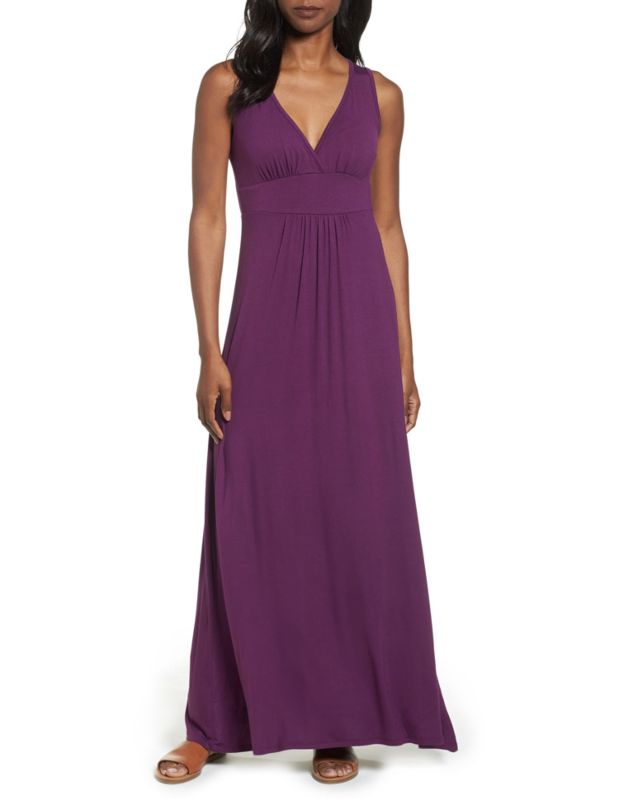 Sleeveless Plunging V-Neck Jersey Purple Maxi Dress Women