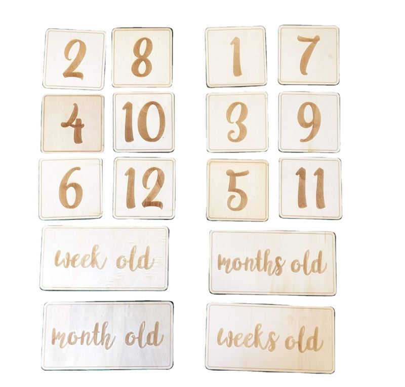 16Pcs Baby Milestone Numbers Baby Photo Props Wooden Newborn Birth Announcement Card Accessories