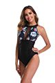 plus Size Swimsuit round Neck Printed One Piece Elegant Swimwear Mesh Halter Bikini Swimsuit