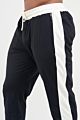White Waist Band and Side Block Men Zipper Black Joggers Slim Fit Tight Shape Long Pants with Zip Pockets
