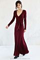 Woman Maxi Dress Wrap Dress with Self Fabric Waist Tie