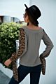 Womens Knit Top Drop Shoulder plus Leopard Color Block Casual Sweater