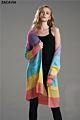 Zacavia Knitted Long Loose plus Size Rainbow Stripe Cardigan Women's Sweater