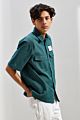 Mgoo Thick Wash Button-Down Work Shirt with Label Plain Short Sleeve Men Shirt