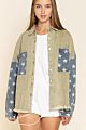 Retro Loose Causal Contrast Stitching Coat Women Star Print Splicing Burrs Jacket