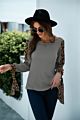 Womens Knit Top Drop Shoulder plus Leopard Color Block Casual Sweater