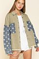 Retro Loose Causal Contrast Stitching Coat Women Star Print Splicing Burrs Jacket