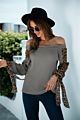 Womens Knit Top Drop Shoulder plus Leopard Color Block Casual Sweater