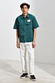 Mgoo Thick Wash Button-Down Work Shirt with Label Plain Short Sleeve Men Shirt