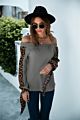 Womens Knit Top Drop Shoulder plus Leopard Color Block Casual Sweater