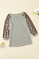 Zacavia Autumn Leopard Print Stitching Long Sleeve Basic Sweatshirt Women's Casual V-Neck Pullover Top