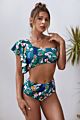 Leaves Print Multi Color Floral Ruffled Single Shoulder High Waist Bikini Swim Suit Wear