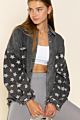 Retro Loose Causal Contrast Stitching Coat Women Star Print Splicing Burrs Jacket