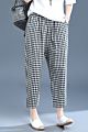 Women's and Art Large Size Elastic Waist Loose Wild Lattice Nine-Point Harem Casual Trousers