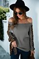 Womens Knit Top Drop Shoulder plus Leopard Color Block Casual Sweater