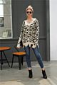 Design V-Neck Women's Pullover Sweater Leopard Thick Knitted Sweater