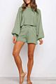 Ins Candy Color Casual Lantern Sleeve Knit Sweater and Shorts Crop Knit Sweateer Set