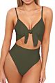 Spring and Womens Strappy One Piece Swimwear Tie Knot Front Bathing Suits Cheetah Print Swimsuit