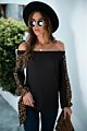 Womens Knit Top Drop Shoulder plus Leopard Color Block Casual Sweater