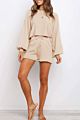 Ins Candy Color Casual Lantern Sleeve Knit Sweater and Shorts Crop Knit Sweateer Set