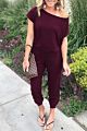 Women Cute off the Shoulder Solid Color Jumpsuit Women Short Sleeve Long Pants Rompers